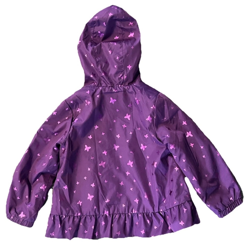 London Fog Girls Purple Pink Butterfly Hooded Jacket Coat Fleece Lining Size 4T - Picture 2 of 7